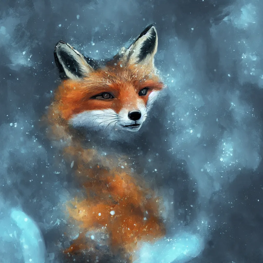 Image similar to a closeup profile shot of an anthropomorphic fox in a blue hoodie sitting in front of the computer, dark tones, concept art, digital art, highly detailed, anime, by hayao miyazaki