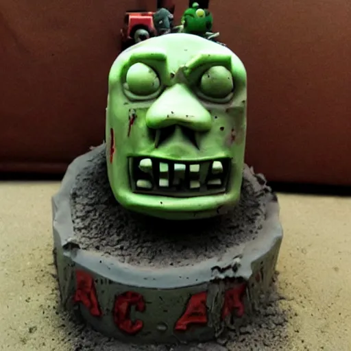 Prompt: zombie apocalypse thomas the tank engine clay sculpture, ominous, monster, spikes