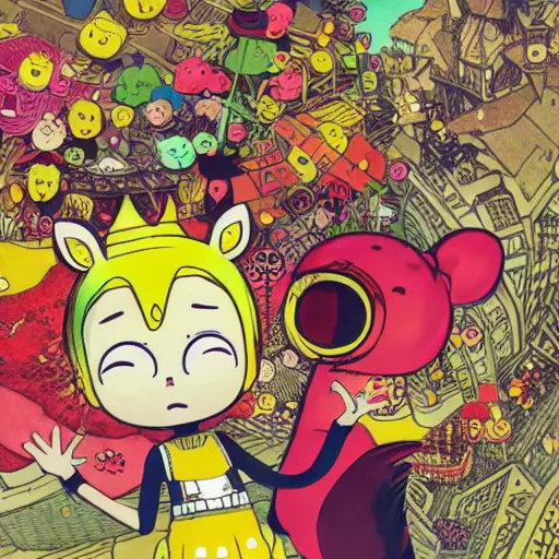 Image similar to an intricate akihiko yoshida illustration of pinkfong