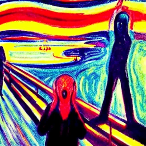 Prompt: elon musk depicted in the scream painting by edvard munch