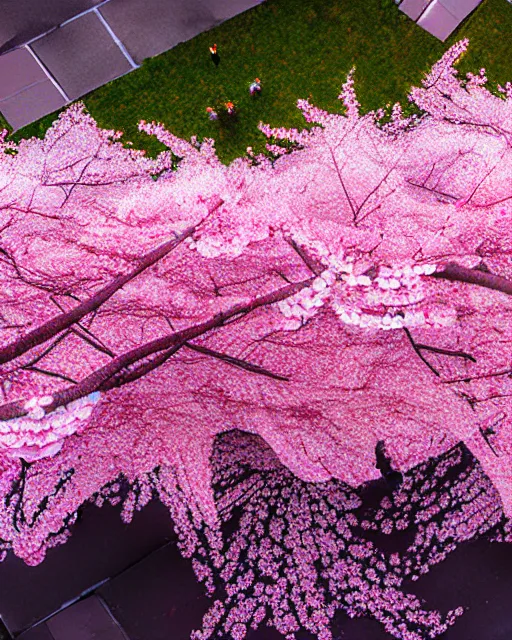 Image similar to hyperrealistic matte painting of cherry blossoms melting! goo! robert steven connett hard daylight 8k high angle shallow depth of field