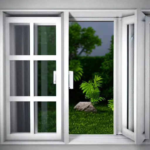 Prompt: 3 d rendered image of hand opening room window, fresh air blender 3 d keyshot unreal engine