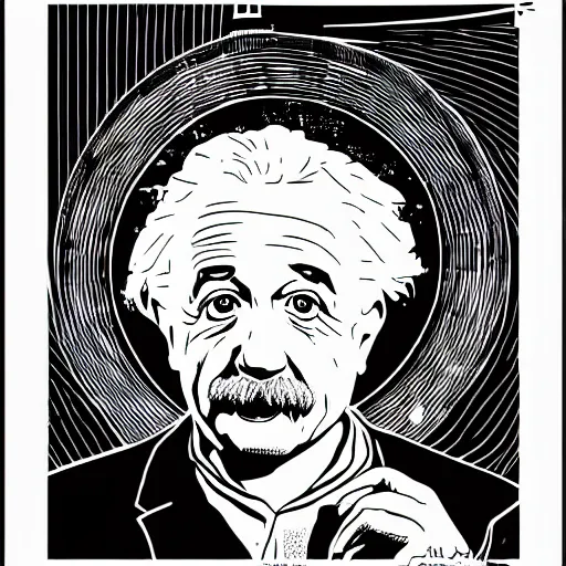 Image similar to portrait of albert einstein in front of a space - time diagram, by laurie greasley