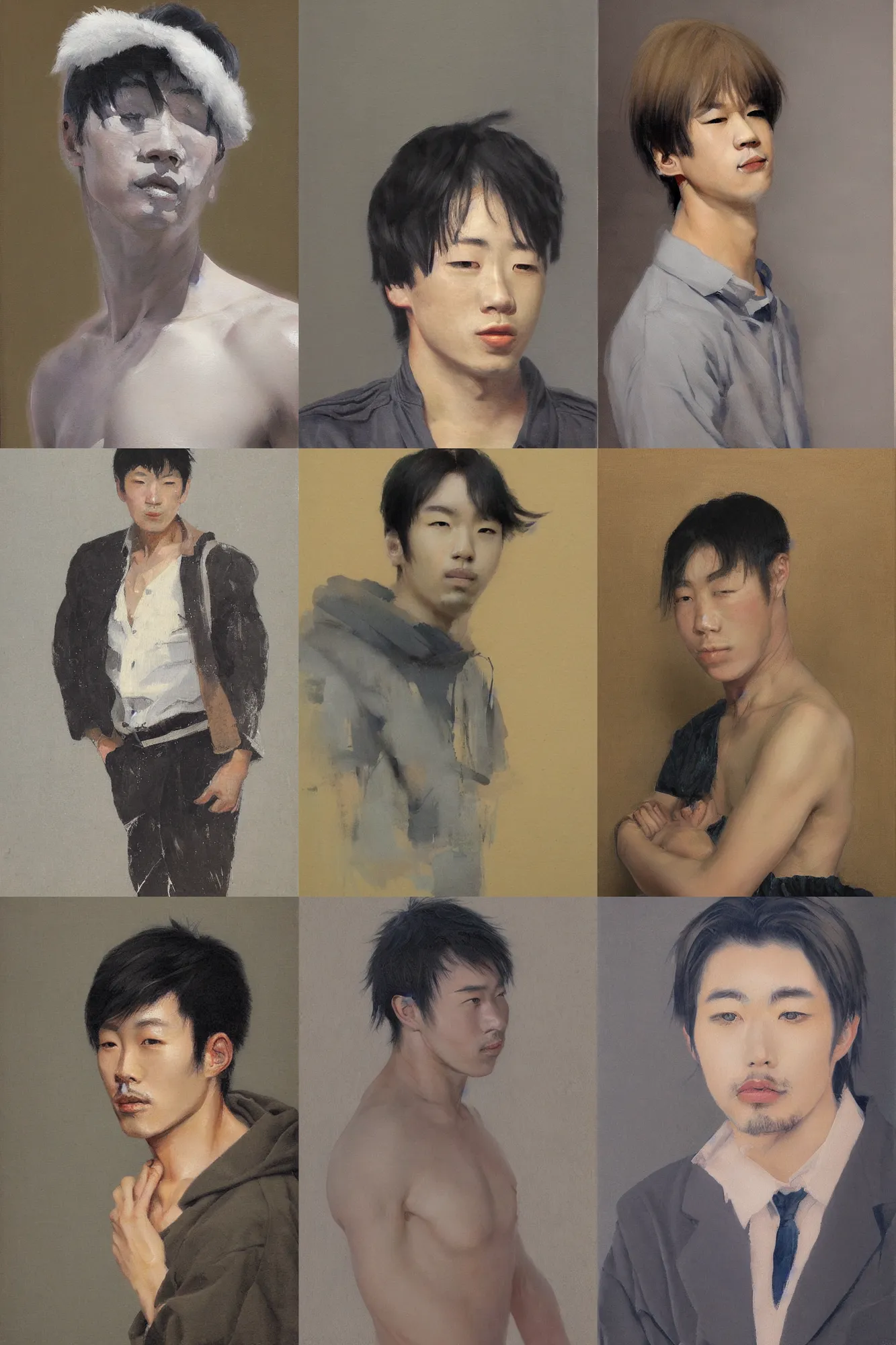 Prompt: attractive male, painting bytsuyoshi nagano