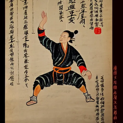 Image similar to yi jin jing posture in huang di nei jing chinese medical kung fu diagram, old manuscript, ancient information, many kung fu illustrations