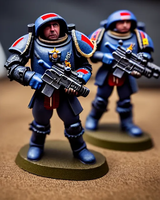 Prompt: british uk space marines guarding the queen, warhammer, high detailed, photography, cloudy, uk, plain, detailed face, look into the distance, serious face, full body, professional photographer, masterpiece, 5 0 mm, extremely detailed, 8 k