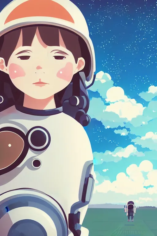 Image similar to portrait of a girl with astronaut helmets by 村 田 莲 尔, cloudy sky background lush landscape ln illustration concept art anime key visual trending 村 田 莲 尔