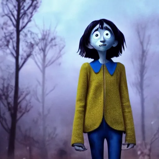 Image similar to natalia dyer as coraline, movie still, 8 k