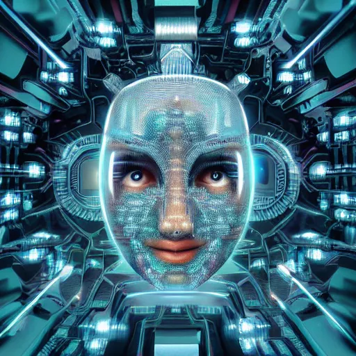 Prompt: an insanely detailed cibernetic artwork of a futuristic artificial intelligence superstar, centered image, with frames made of detailed fractals, octsne render, 4k, insanely detailed, cgi