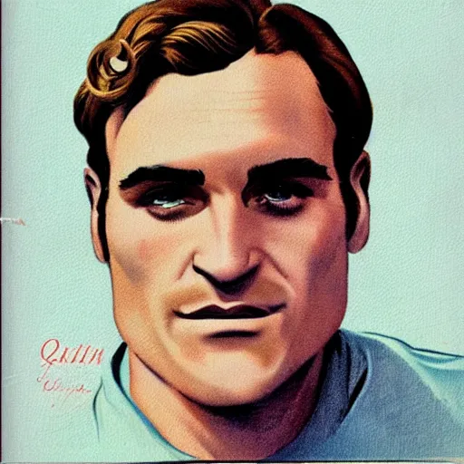 Image similar to “Joaquin Phoenix portrait, color vintage magazine illustration 1950”