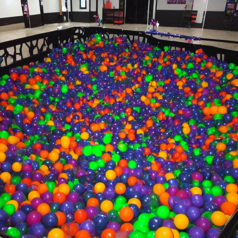 Image similar to An extremely spooky gothic ball pit in a fun center