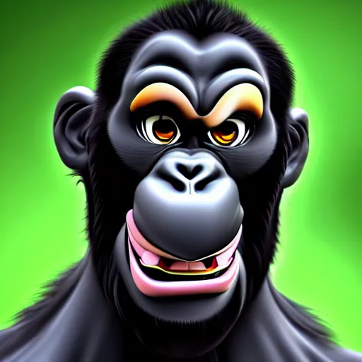 Image similar to friendly dapper anthropomorphized gorilla character portrait, by don bluth, sci - fi environment, highly detailed, dynamic shadows, 4 k, wallpaper - 1 0 2 4