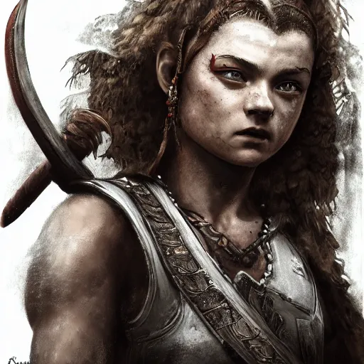 Image similar to sadie sink proud muscular female turkish warrior, portrait by Cedric Peyravernay, highly detailed, excellent composition, cinematic concept art, dramatic lighting, trending on ArtStation