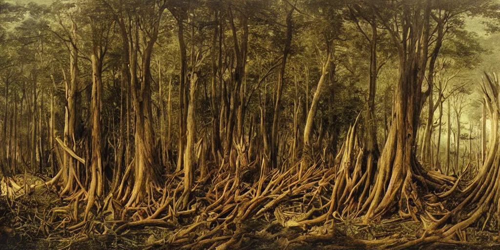 Image similar to dead forest artwork by eugene von guerard