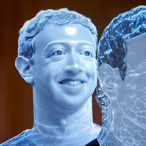 Prompt: an ice sculpture of Mark Zuckerberg