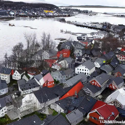 Image similar to tsunami hits trondheim, real historical event caught on camera, dramatic, hdr, hdd, clear image,