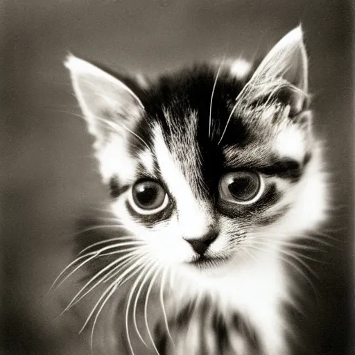 Image similar to a portrait photo of a cute kitten wearing a tuxedo by edward weston, auto graflex, 2 1 0 mm ƒ / 6 4 zeiss tessar, agfa isopan iso 2 5, pepper no. 3 5, 1 9 3 0, high quality photo, highly detailed, studio lighting, fine - art photography, tack sharp