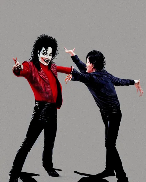 Image similar to a portrait of Michael Jackson & Michael Mcintyre dancing in front of a crowd,real life skin, intricate, highly detailed, artstation, concept art, smooth, sharp, photo