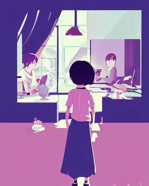 Image similar to a little girl science lab. clean cel shaded vector art. minimalist illustration art by lois van baarle, artgerm, helen huang by makoto shinkai and ilya kuvshinov, rossdraws