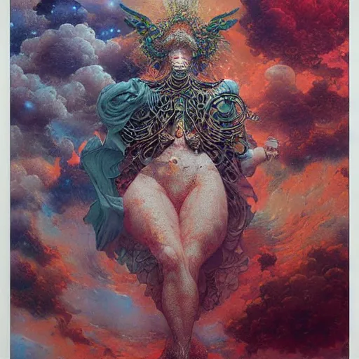 Image similar to UHD hyperrealistic photorealisitc, detailed cosmic Angelic robot, by Mark Brooks, tonalism, rich deep colors. Beksinski painting, art by Adrian Ghenie and Gerhard Richter. art by Takato Yamamoto. masterpiece