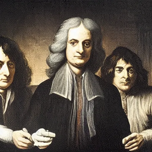 Prompt: isaac newton discovering pink floyd ( 1 6 6 0 )