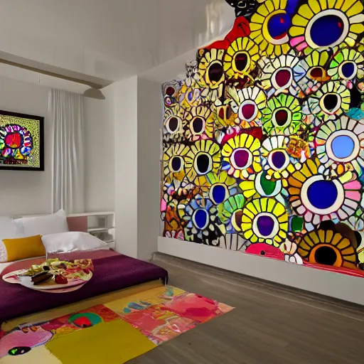 Image similar to interior design inspired by Takashi Murakami