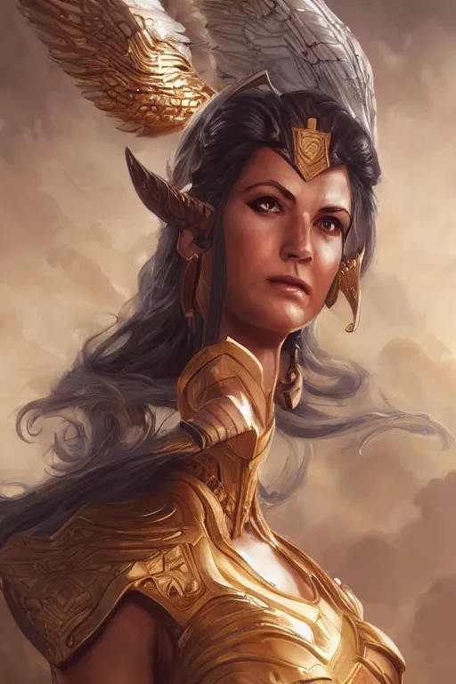 Image similar to amazon valkyrie athena, d & d, fantasy, portrait, highly detailed, headshot, digital painting, trending on artstation, concept art, sharp focus, illustration, art by artgerm and greg rutkowski and magali villeneuve