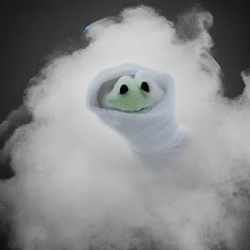 Image similar to ghostly Kermit made of clouds and fog