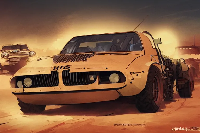 Image similar to dieselpunk digital illustration of mad max's bmw m 1 ( ( himars ) ) by makoto shinkai, ilya kuvshinov, lois van baarle, rossdraws, basquiat