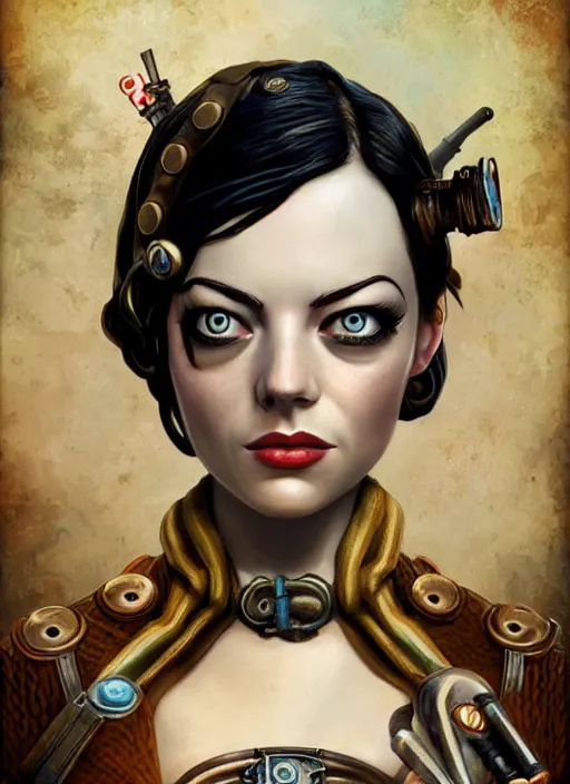 Prompt: underwater steampunk bioshock pirate portrait of emma stone, pixar style, by tristan eaton stanley artgerm and tom bagshaw.