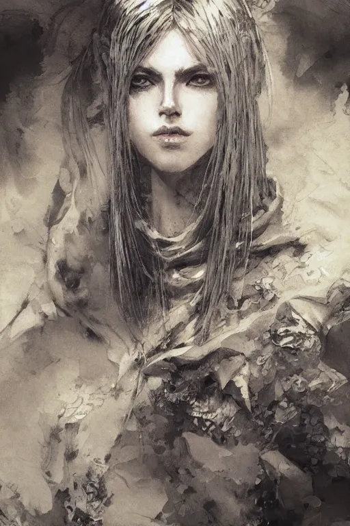 Image similar to portrait of katarina, pen and ink, intricate line drawings, by craig mullins, ruan jia, kentaro miura, takehiko inoue, greg rutkowski