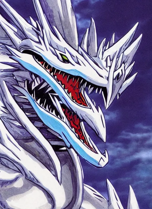 Image similar to blue eyes white dragon card from yu - gi - oh, high detail