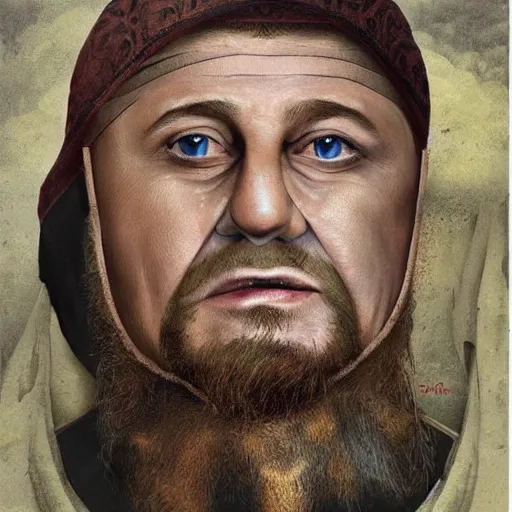 Prompt: ramzan kadyrov became bloody ugly puppet of putin, photo - realistic, color image, 2 k, highly detailed, bodyhorror, occult art