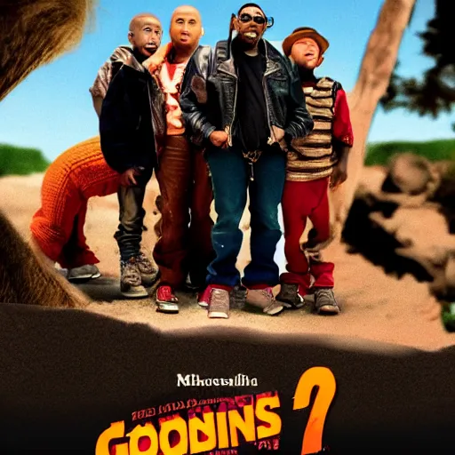 Image similar to Movie poster for the film Goonies 2 starring Kanye West, 4k, cinematic