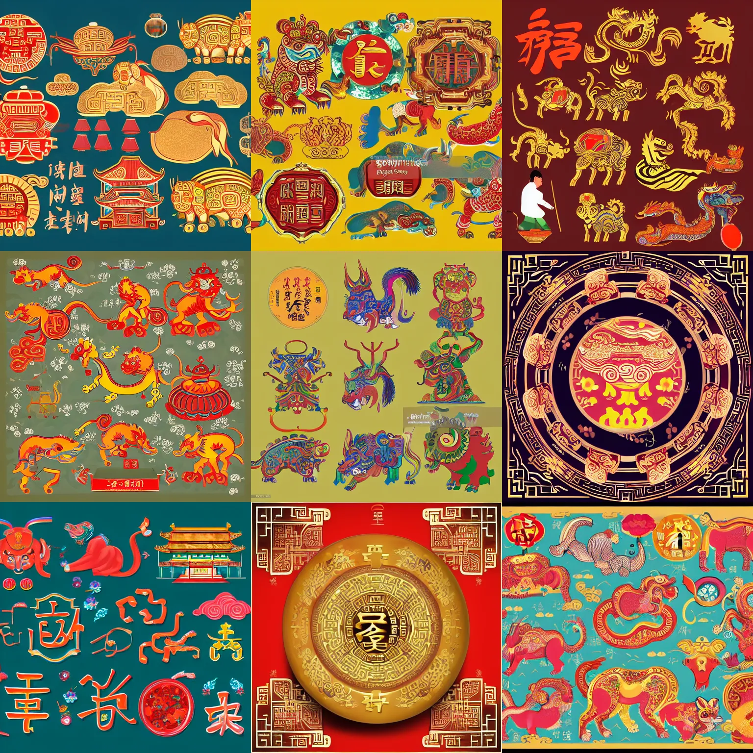 Prompt: traditional chinese, illustrator element fancy shining color, sharp focus, super resolution, the chinese zodiac