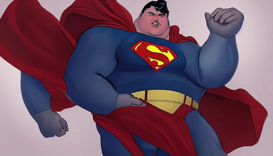 Image similar to Obese Superman trying to lose weight, hyperdetailed, artstation, cgsociety, 8k