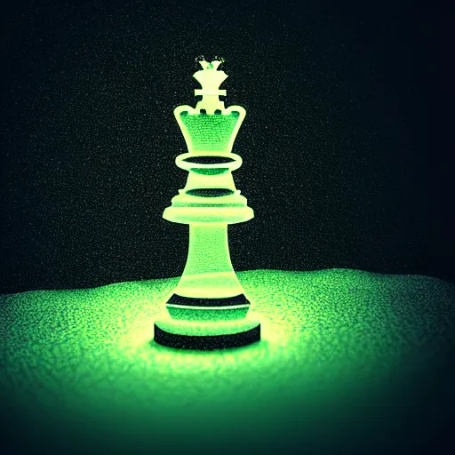 Image similar to underwater tintype photo of a queen chess piece made of led lights, Puddles, Isometric 3D Fantasy, smooth 3D Illustration, Cinematic Matte Painting, soft render, volumetric lighting , low pov,