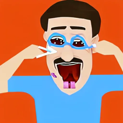 Image similar to a 3d cartoon of a man tasting a bandaid.