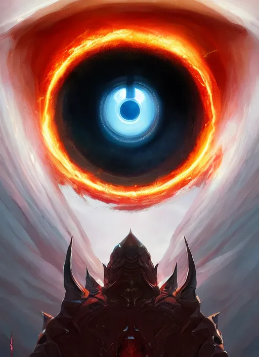 Image similar to symmetry!! the eye of a fiery demon in heaven, highly detailed, perfect lighting, perfect composition, 4 k, artgerm, derek zabrocki, greg rutkowski