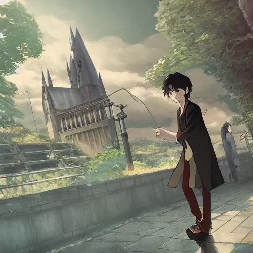 Image similar to film still of Harry potter Artwork by Dice Tsutsumi, Makoto Shinkai, Studio Ghibli