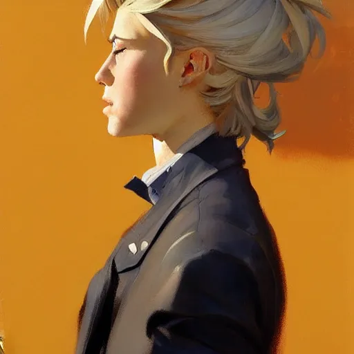 Image similar to greg manchess portrait of customer service cloud strife, medium shot, asymmetrical, profile picture, organic painting, sunny day, matte painting, bold shapes, hard edges, street art, trending on artstation, by huang guangjian and gil elvgren and sachin teng