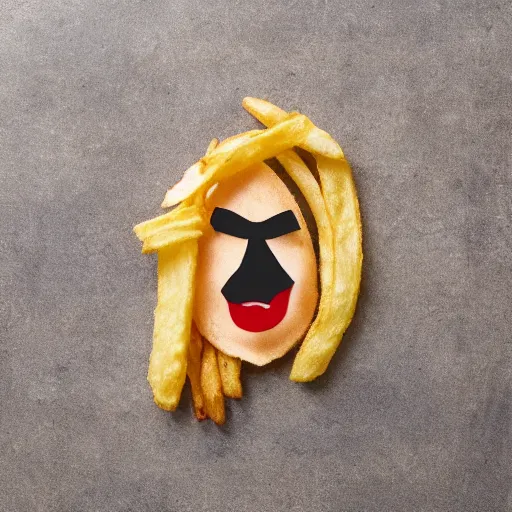 Image similar to photo of [ a french fry chip ] shaped like stephen fry as a hybrid intercross mix