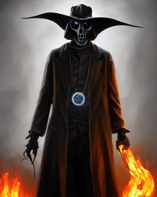 Prompt: a very elegant beautiful outstanding oil painting of a plague doctor as ghost rider, plague doctor mask burnt off, skull showing, 4 k, unreal engine 5, digital art, dramatic lighting, artstation