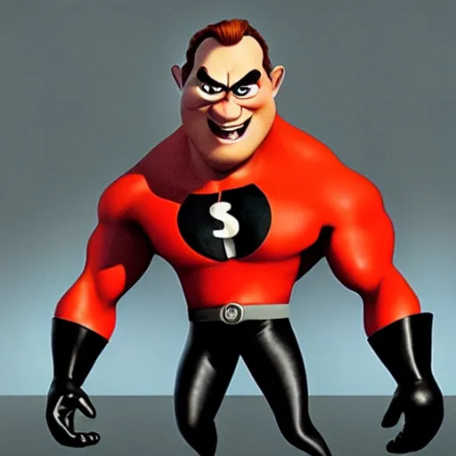 Image similar to Syndrome from the Incredibles, played by Dwayne Johnson