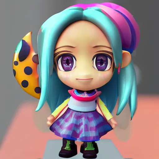 Image similar to a digital painting of a girl with a fish on her head, chibi, by antonio mello, 3 d nft, nendoroid 3 d, cyberpunk artm, cgsociety, seapunk, anime aesthetic, rendered in maya