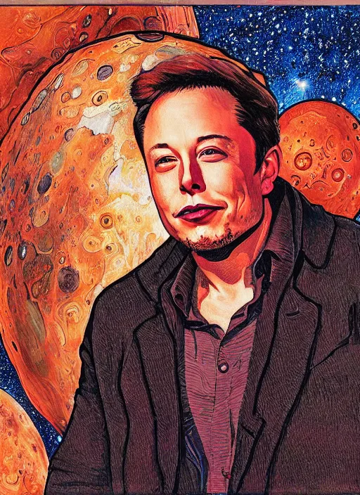 Image similar to ( ( ( portrait of elon musk ) ) ) by ivan bilibin, spacex, mars mission,