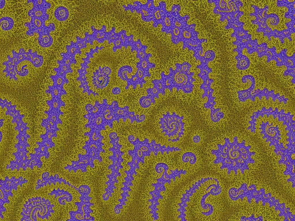 Image similar to 3d fractal swirling maze paisley colors lichen patterns