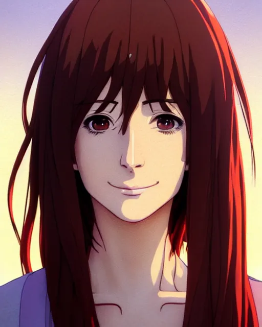 Image similar to portrait Anime as Lisa Edelstein girl cute-fine-face, brown-red-hair pretty face, realistic shaded Perfect face, fine details. Anime. realistic shaded lighting by Ilya Kuvshinov katsuhiro otomo ghost-in-the-shell, magali villeneuve, artgerm, rutkowski, WLOP Jeremy Lipkin and Giuseppe Dangelico Pino and Michael Garmash and Rob Rey