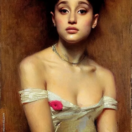 Image similar to Beautiful portrait of ariana grande by Ilya Repin and Dave McKee