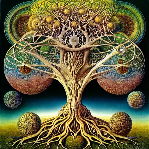 Image similar to tree of life by roger dean and andrew ferez, art forms of nature by ernst haeckel, divine chaos engine, symbolist, visionary, art nouveau, botanical fractal structures, organic, detailed, realistic, surreality